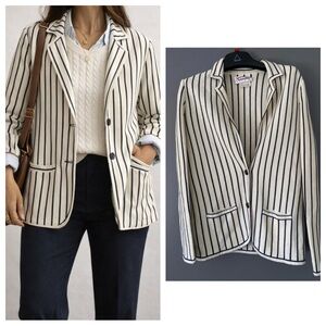 White Navy Pinstripe Blazer 12 Classic Preppy Heritage Tailored Jacket